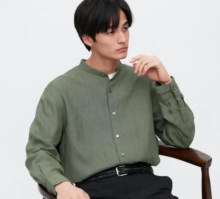 Рубашка классического кроя из льна премиум-класса Uniqlo Premium Linen Regular Fit, темно-зеленый рубашка uniqlo flannel regular fit темно зеленый