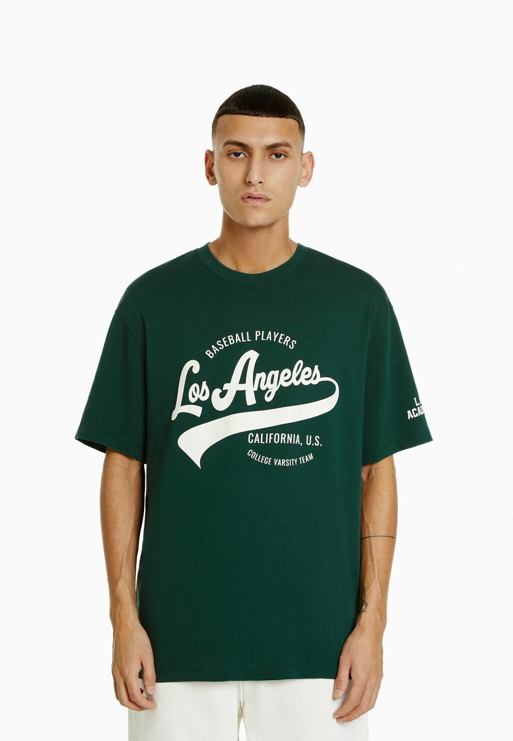 

Футболка с принтом Short Sleeve Bershka, цвет dark green