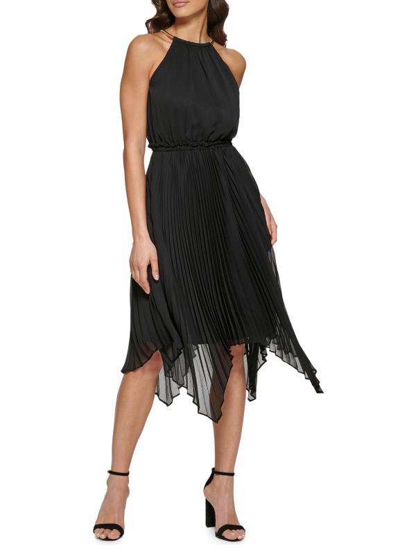 Асимметричное плиссированное шифоновое платье Kensie Black