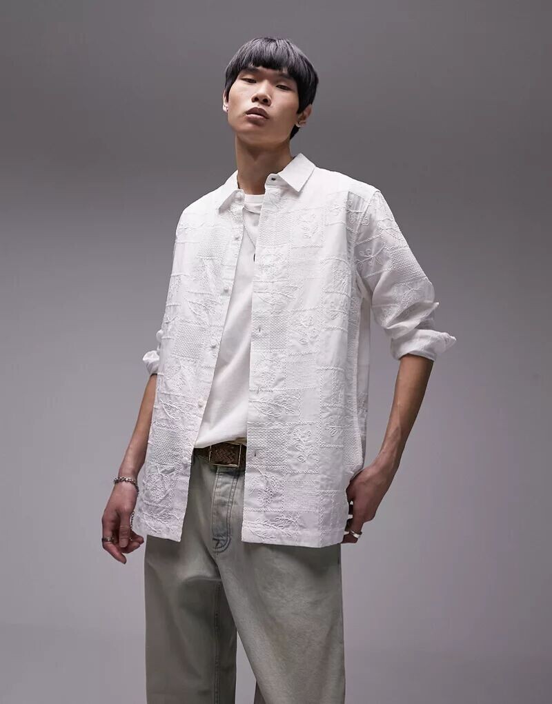 

Белая рубашка с длинными рукавами и вышивкой Topman