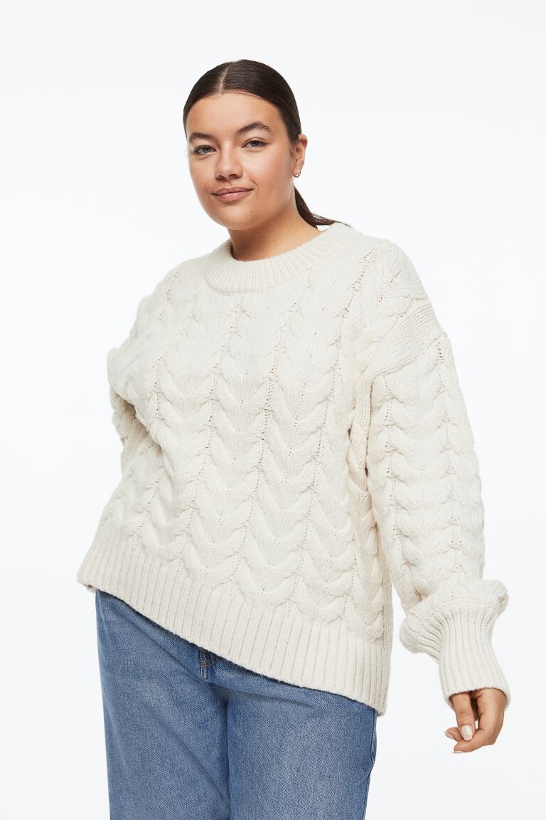 

H&M+ Свитер вязания косами, натуральный белый