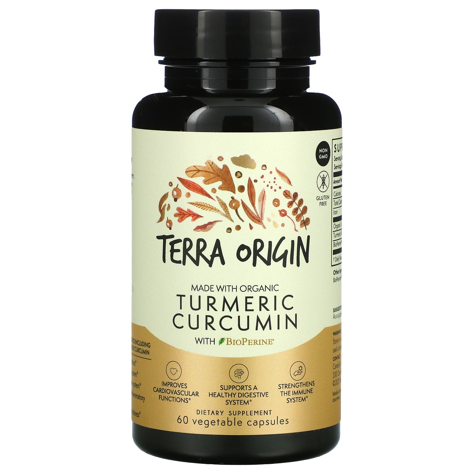 Куркумин и Биоперин Terra Origin, 60 растительных капсул terra origin здоровые волосы кожа и ногти 60 капсул