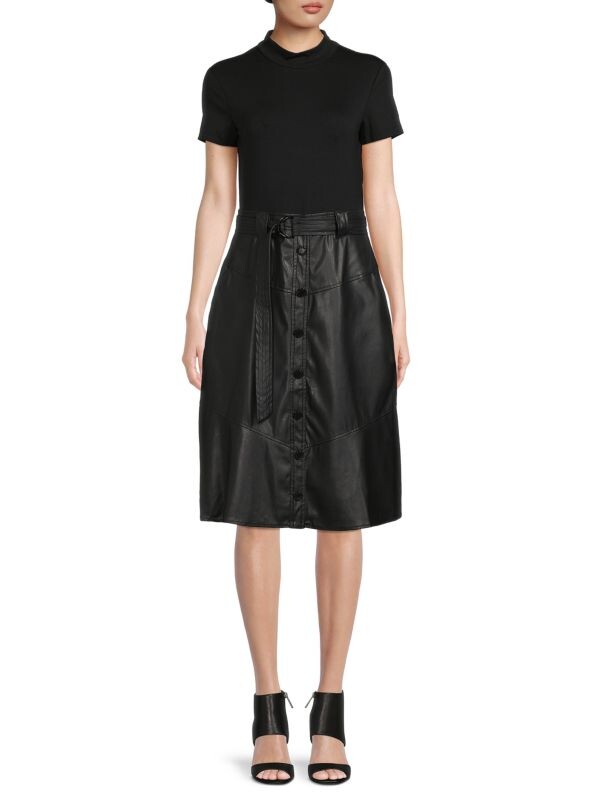 

Платье-двойка из искусственной кожи с поясом Karl Lagerfeld Paris Black