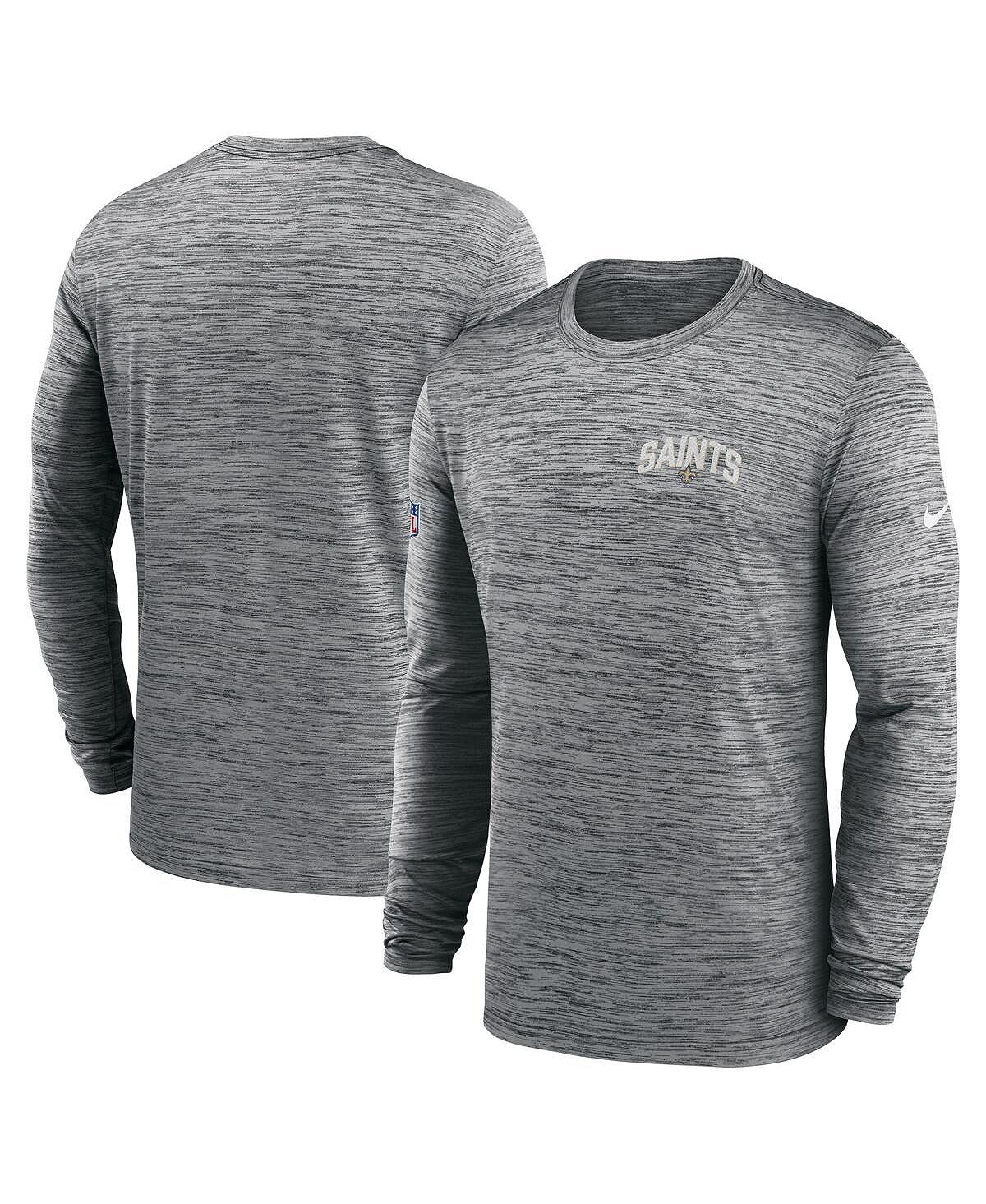 Мужская серая футболка с длинным рукавом new orleans saints velocity athletic stack performance Nike, серый