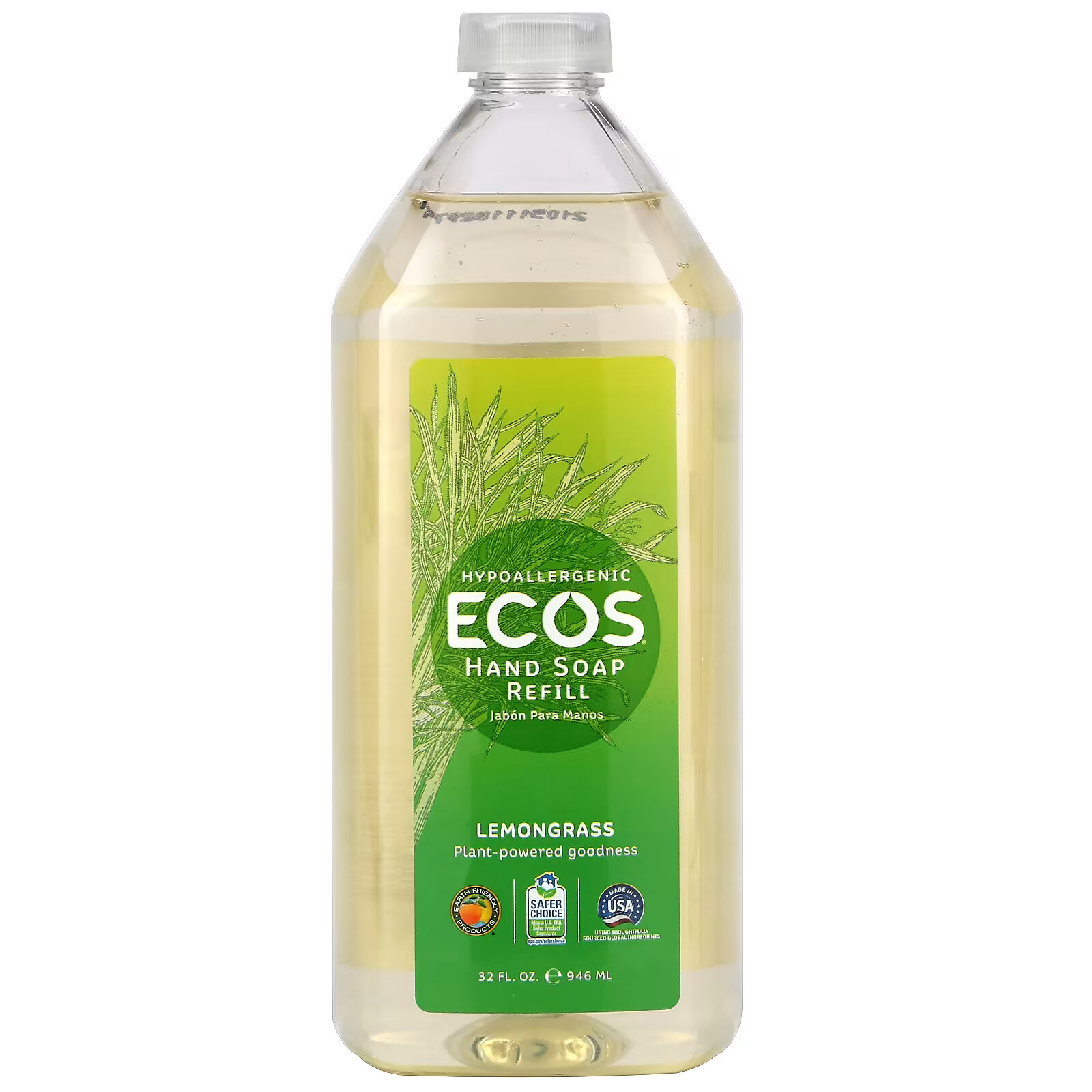 Earth Friendly Products, Ecos, мыло для рук, лемонграсс, 946 мл (32 жидк. Унции) eo products мыло для рук запасное средство лимон и эвкалипт 946 мл 32 жидк унции