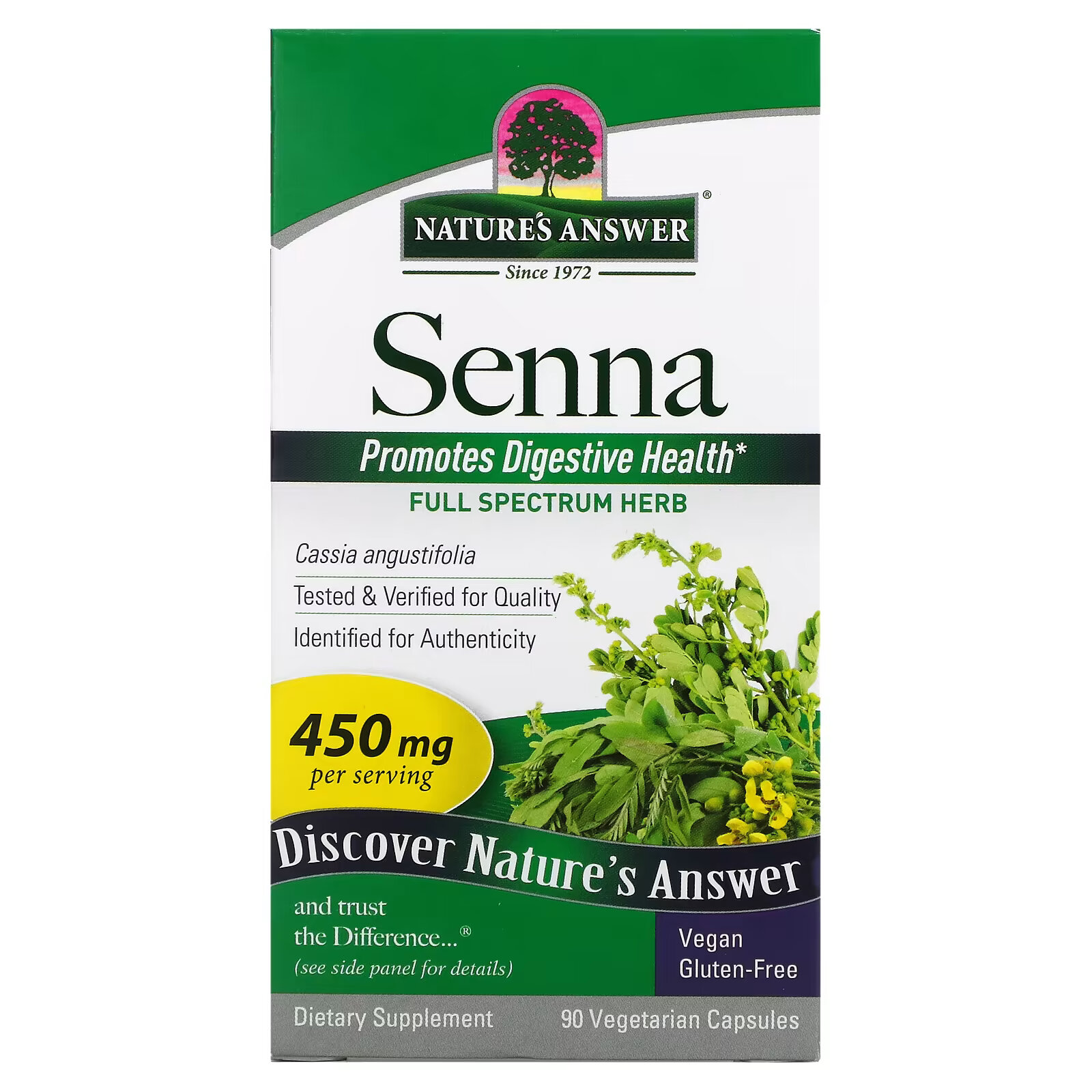 Nature's Answer, Сенна, 450 мг, 90 вегетарианских капсул nature s answer inflama dyne 90 вегетарианских капсул