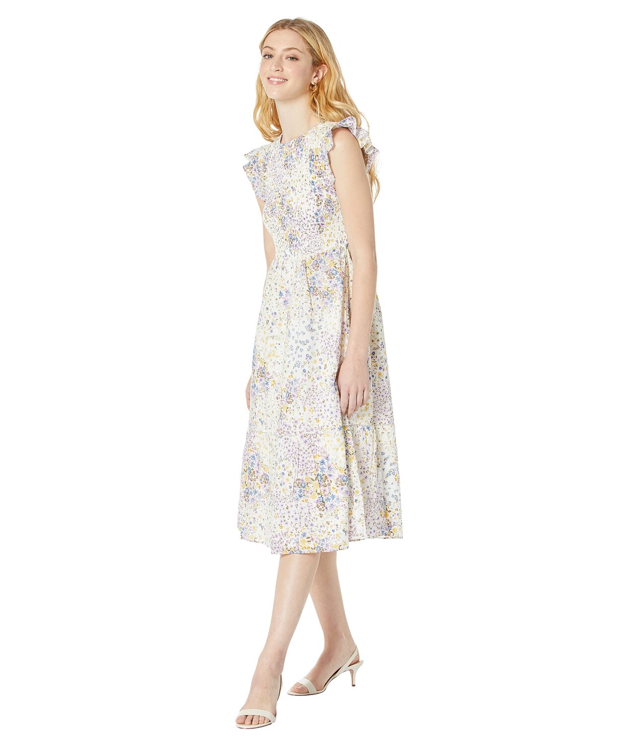 

Платье 1.STATE, Flutter Sleeve Smocked Bodice Midi Dress