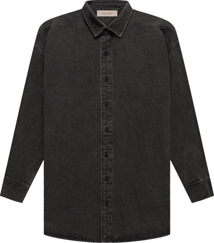 Рубашка Fear of God Essentials Denim Long-Sleeve Shirt 'Black', черный - фото