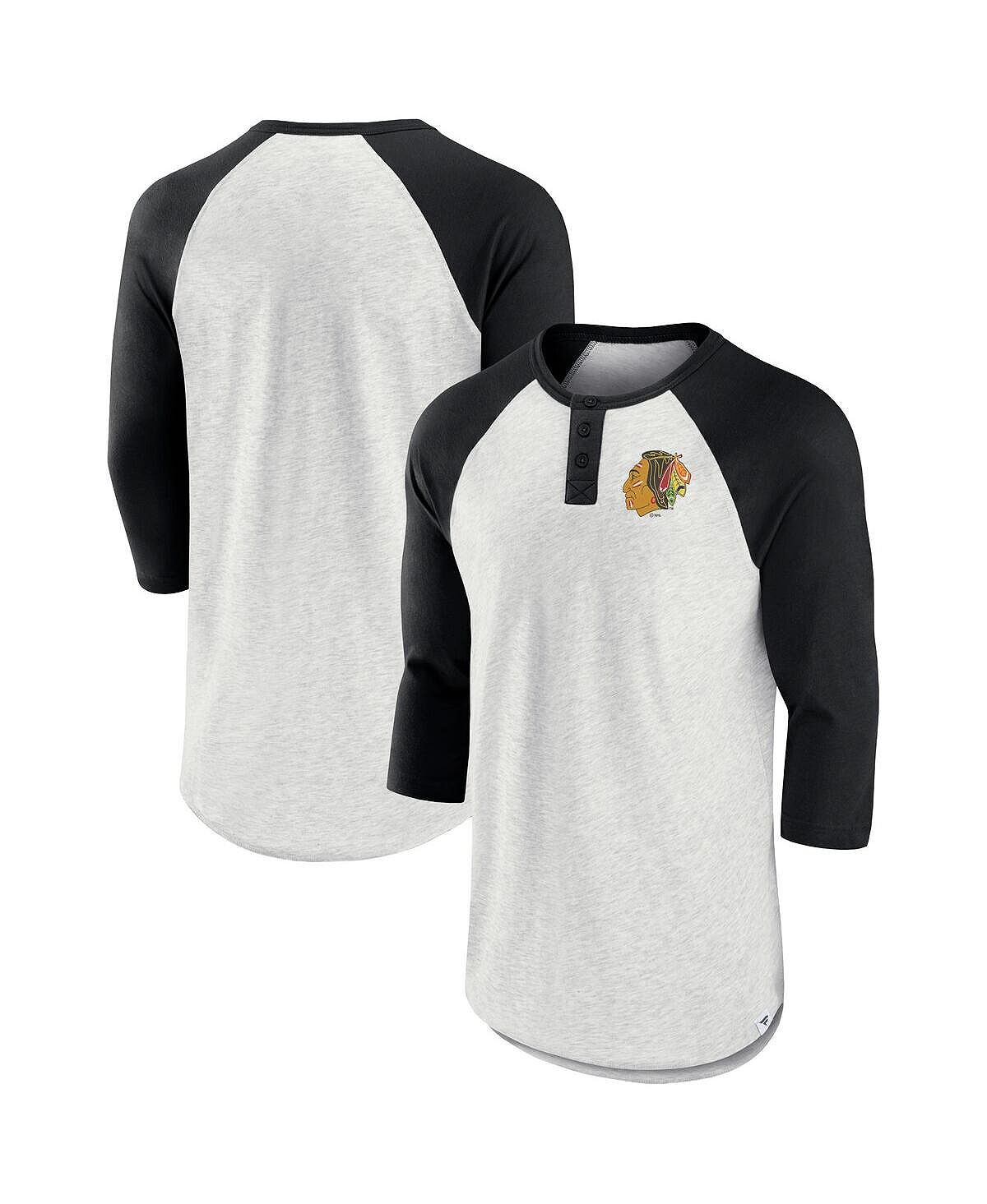 

Мужская фирменная пепельно-черная футболка chicago blackhawks true classics better believe raglan henley с рукавами три четверти Fanatics, мульти