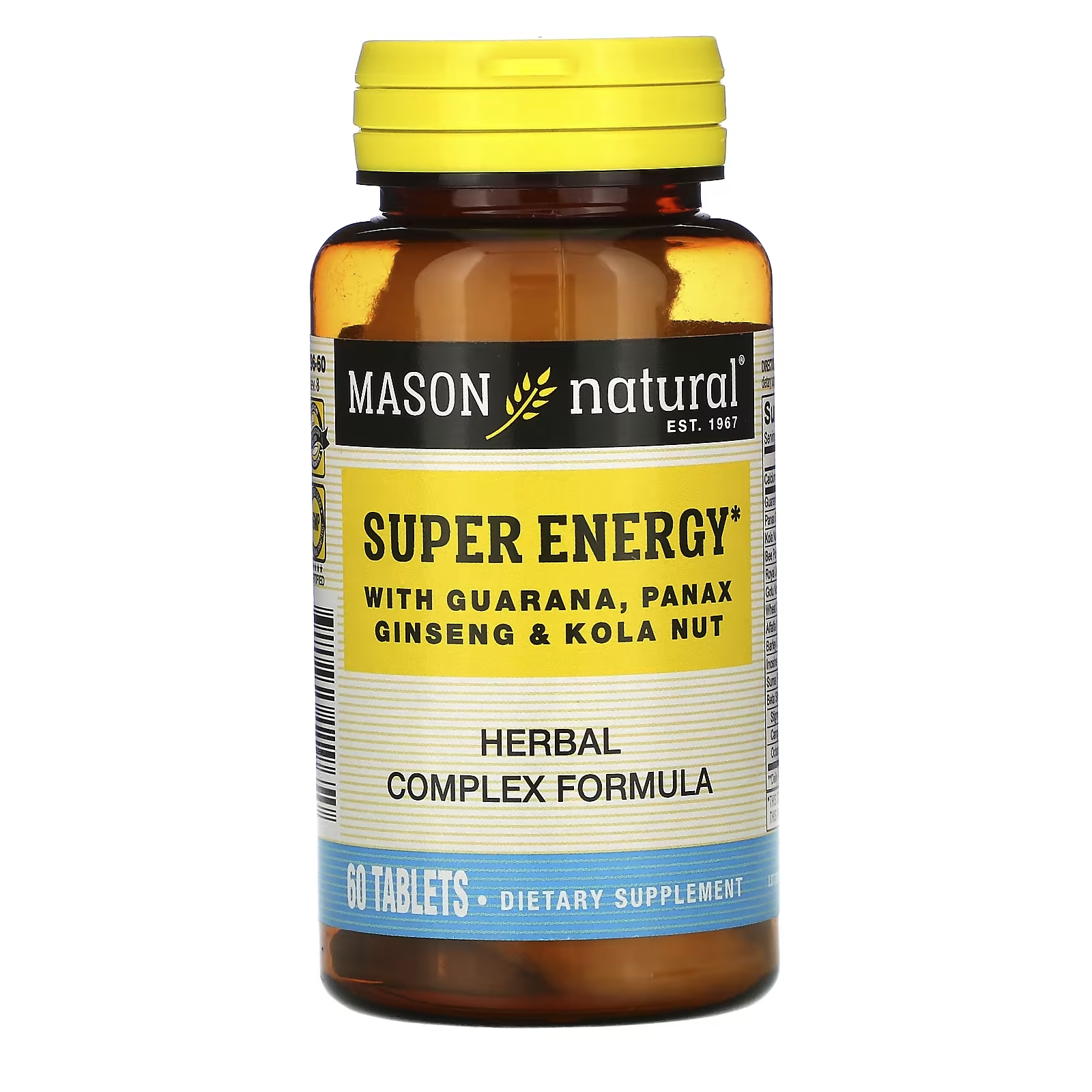 Витамины Super Energy Mason Natural с гуараной, женьшенем и кольским орехом, 60 таблеток mason natural витамины e c и бета каротин 60 таблеток