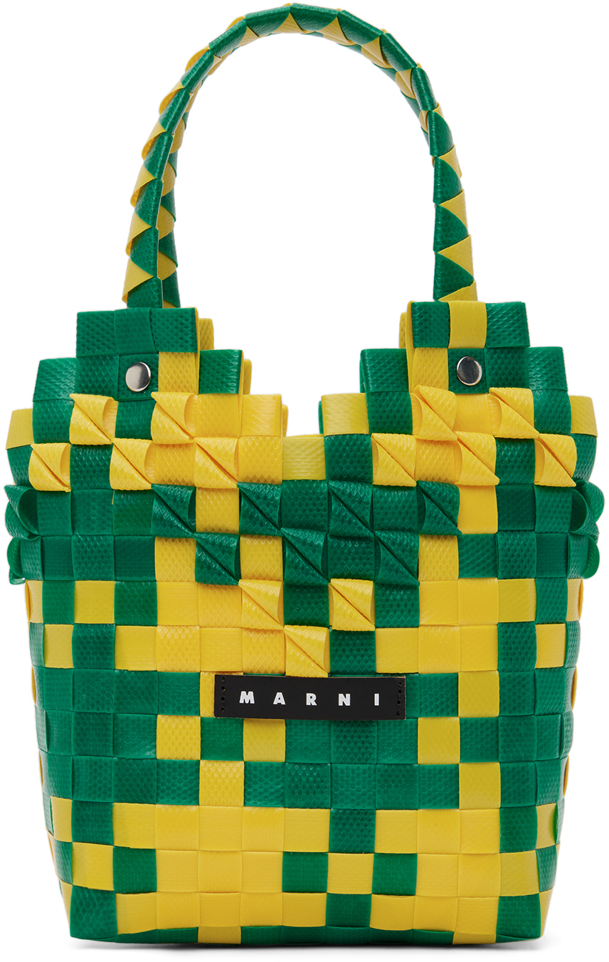 Детская сумка-тоут-корзина с зелеными и желтыми бриллиантами Marni