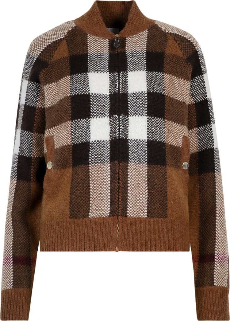 

Куртка Burberry Intarsia Check Bomber Jacket 'Dark Birch Brown', коричневый