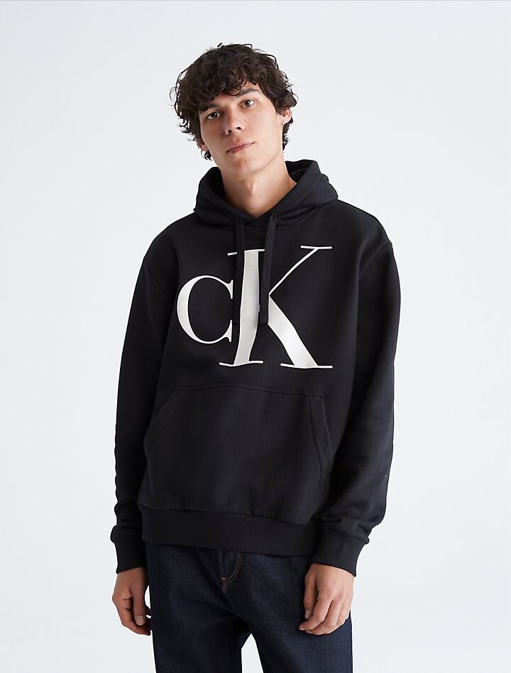 

Худи из флиса с монограммой и логотипом Calvin Klein, черный