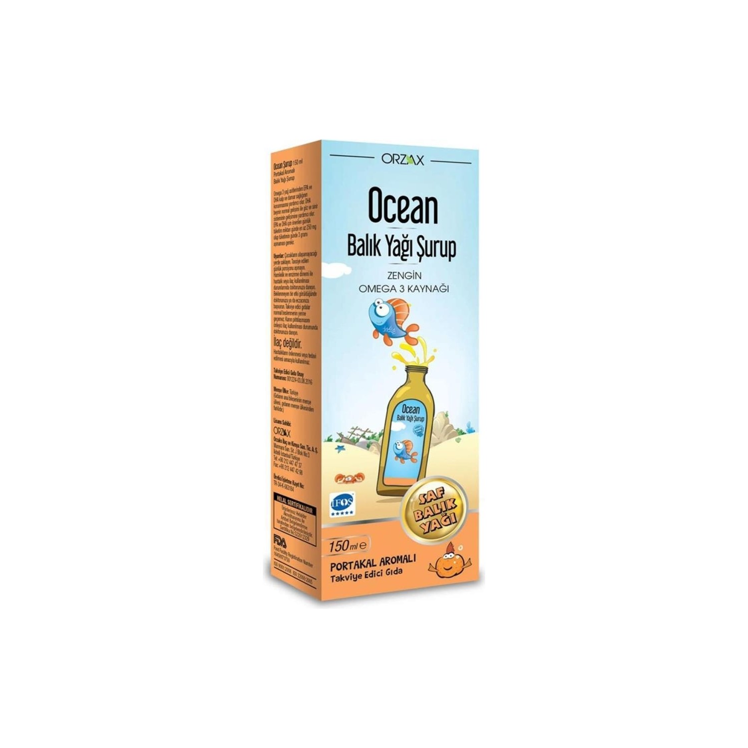 Сироп Orzax Ocean Omega 3 с апельсиновым вкусом, 150 мл сироп апельсин 1 л