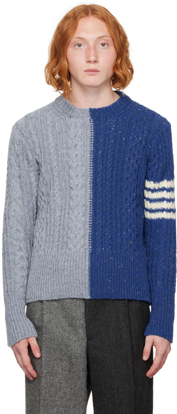 Синий свитер с 4 полосами Thom Browne цена и фото