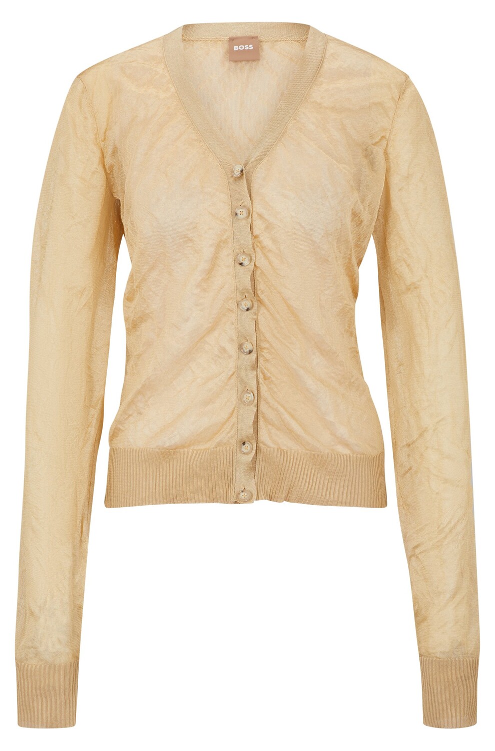 

Кардиган Hugo Boss V-neck In A Crinkled Knit With Metalized Fibers, бежевый