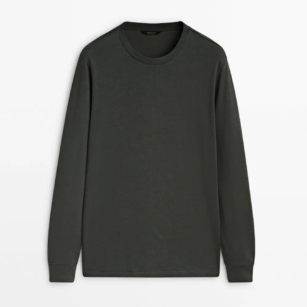 

Лонгслив Massimo Dutti Cotton, серо-зеленый