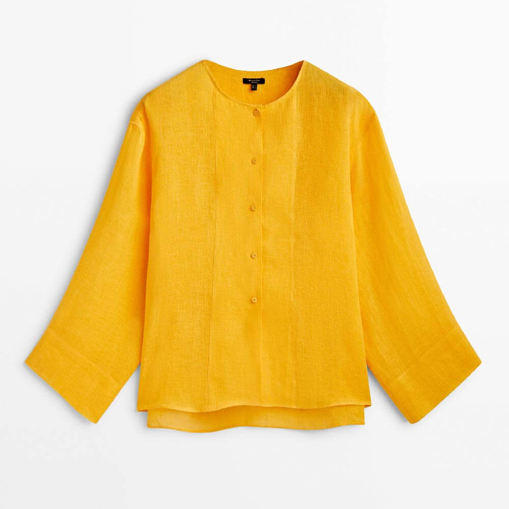 

Рубашка Massimo Dutti 100% Linen With Wide Sleeves, светло-желтый
