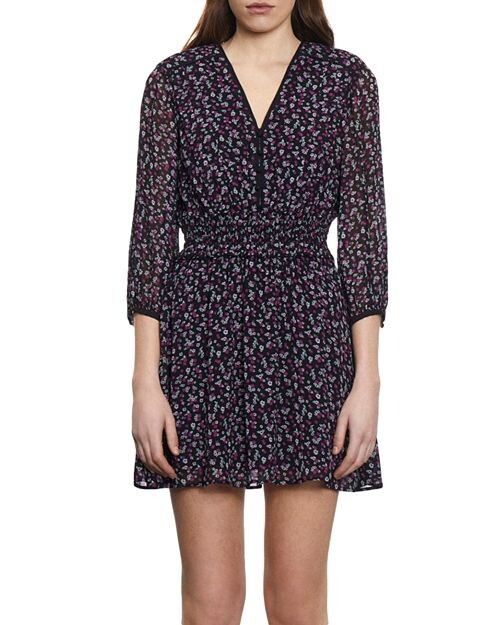 

Мини-платье со сборками и принтом The Kooples, цвет Black