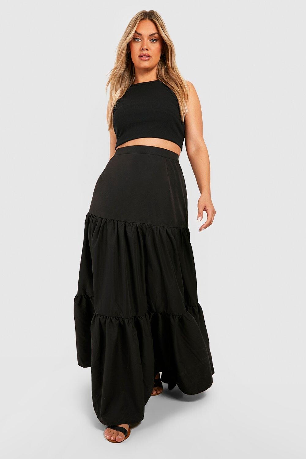 

тканая ярусная юбка в бохо Boohoo, черный