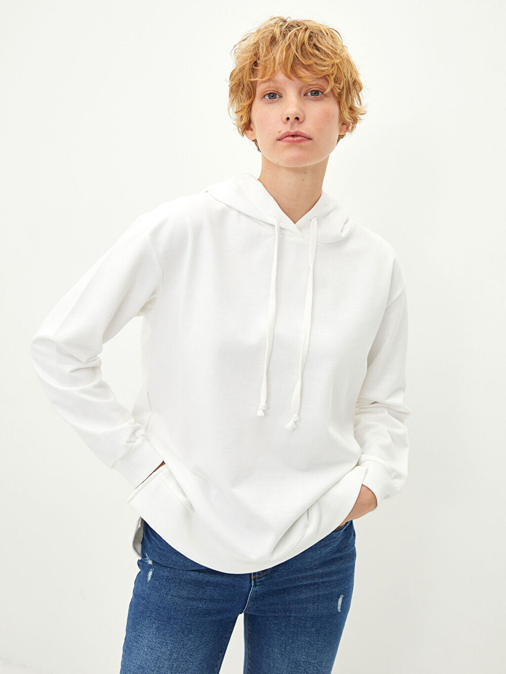

Женская толстовка с капюшоном однотонная с длинным рукавом LCW Casual
