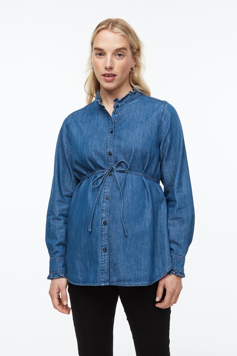 

MAMA Джинсовая рубашка с оборкой H&M, синий деним