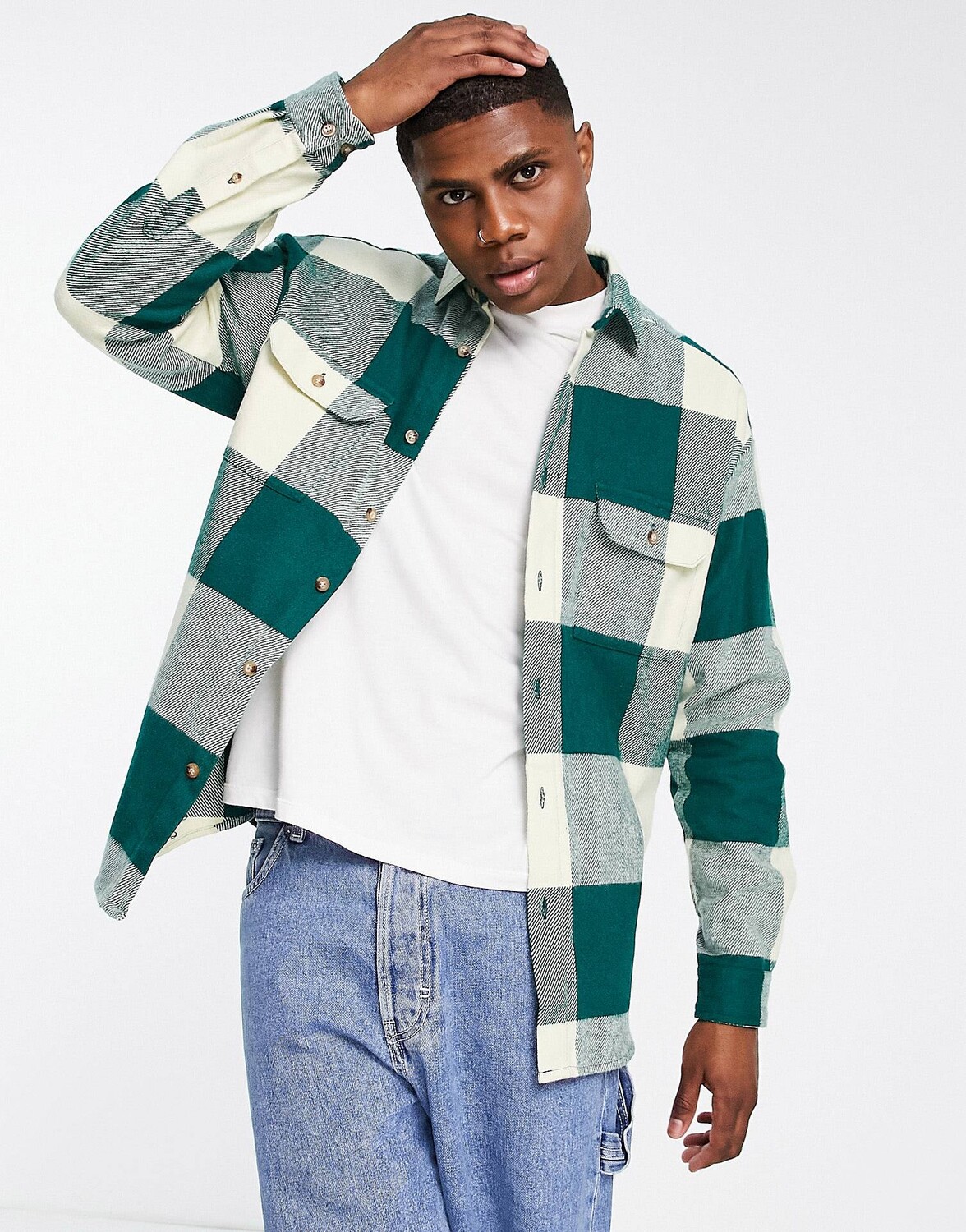 

Зеленая рубашка свободного кроя в клетку буйвола ASOS DESIGN 90-х
