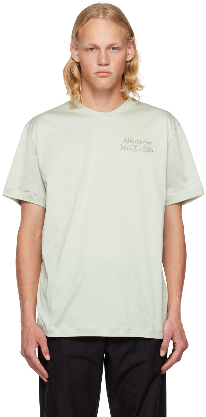 

Зеленая футболка с вышивкой Alexander McQueen, Зеленый