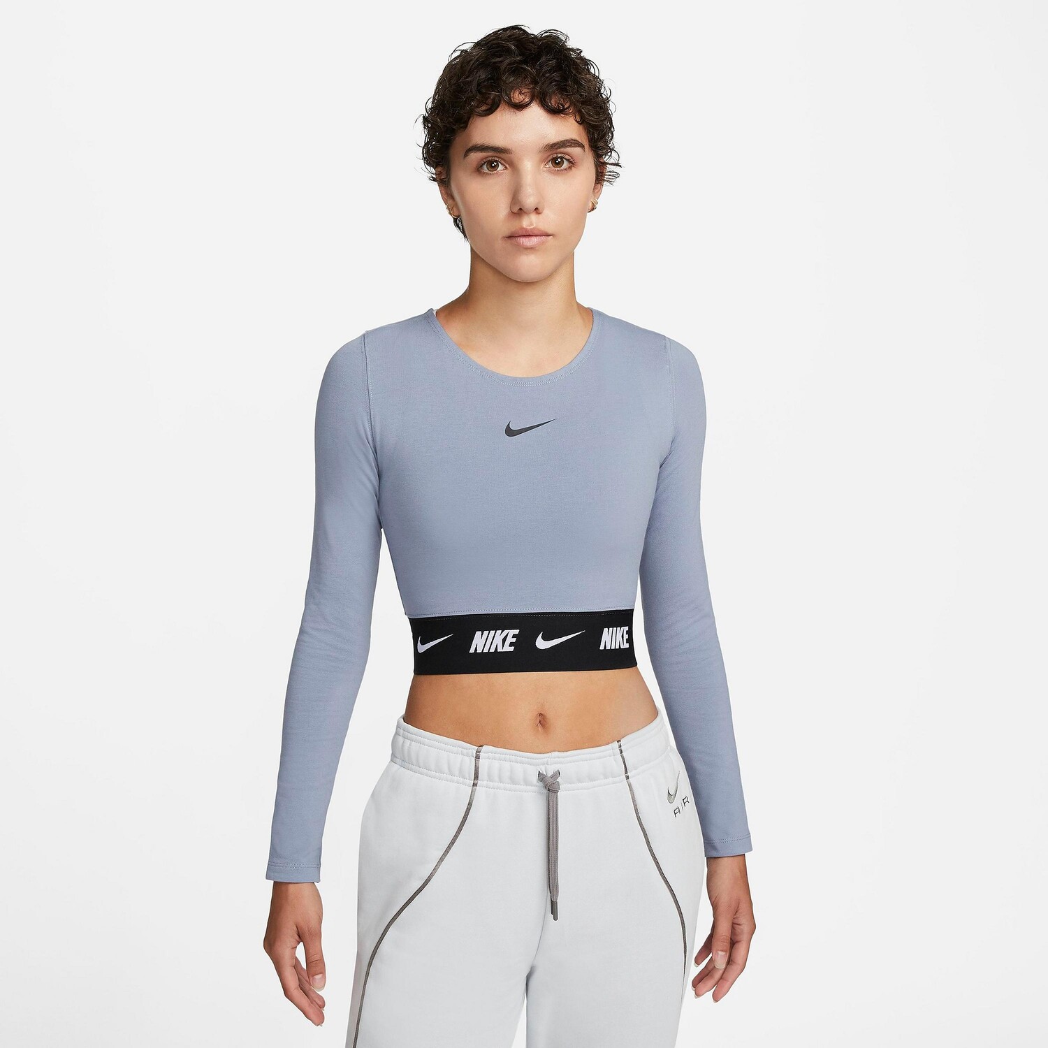 

Женский укороченный топ с длинными рукавами Nike Tape, синий