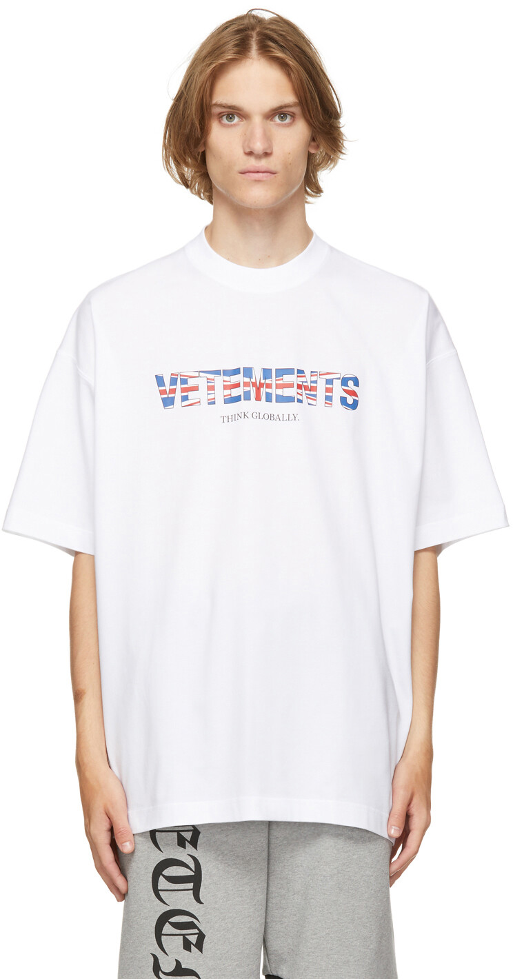 

Белая футболка из джерси с логотипом Великобритании VETEMENTS