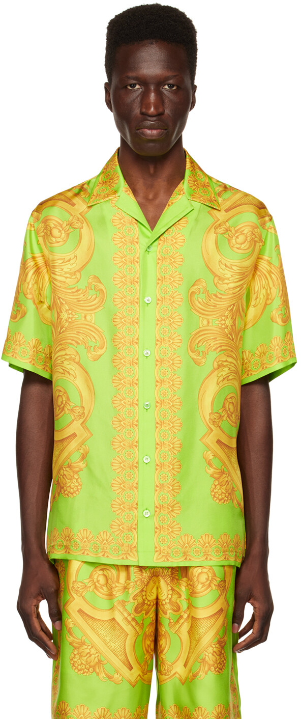 

Зелено-золотая рубашка в стиле барокко Versace