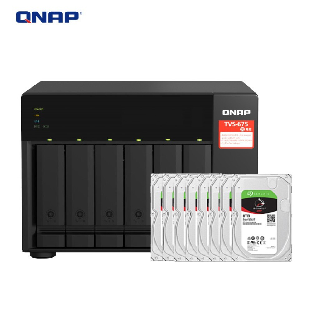 цена Сетевое хранилище QNAP TVS-675-8G 6-дисковое с Seagate IronWolf 8Тб