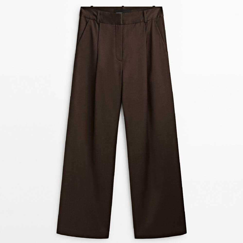 

Брюки Massimo Dutti Satin Wide-leg With Darts Studio, темно-коричневый
