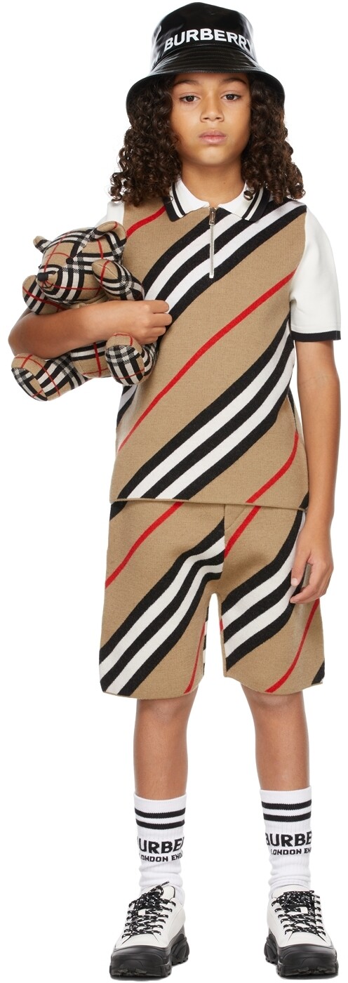 

Детское бежевое поло Reginald в полоску Icon Stripe Burberry