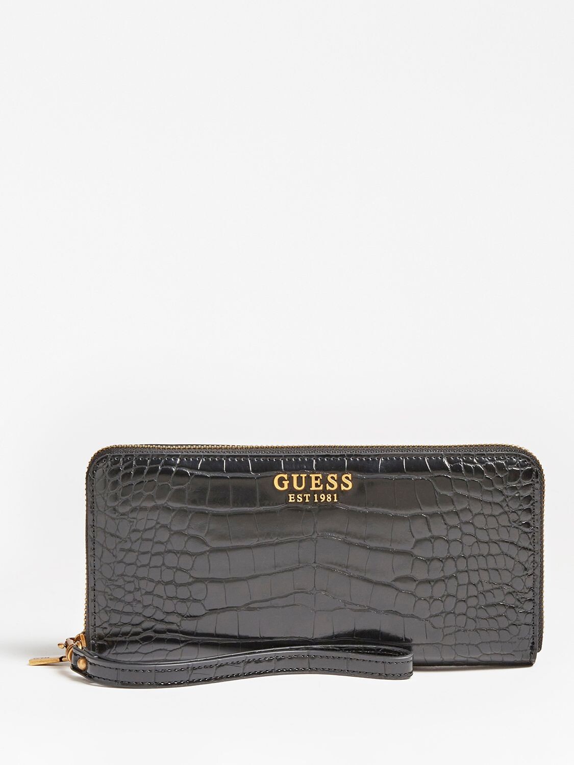 

Большой кошелек на молнии с эффектом крокодила GUESS, черный