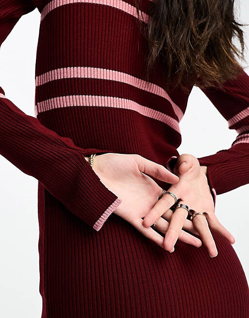 

Розовое трикотажное платье макси в спортивную полоску ASOS DESIGN