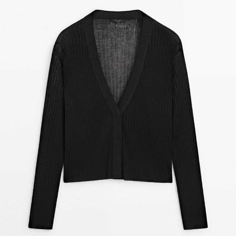 Кардиган Massimo Dutti Open Knit V-Neck, черный свитер massimo dutti v neck sweater чёрный