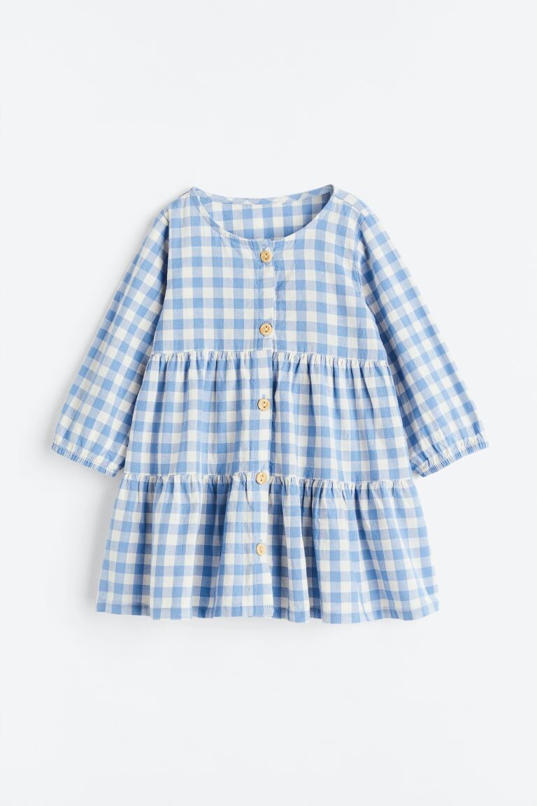 

Платье с пуговицами спереди H&M, светло-голубой/клеточка в мелкую клетку