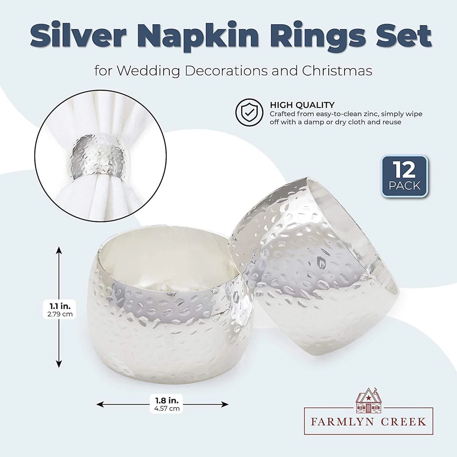 Набор серебряных колец для салфеток для свадебного украшения, Рождество (1,8 дюйма, в упаковке 12 шт.)