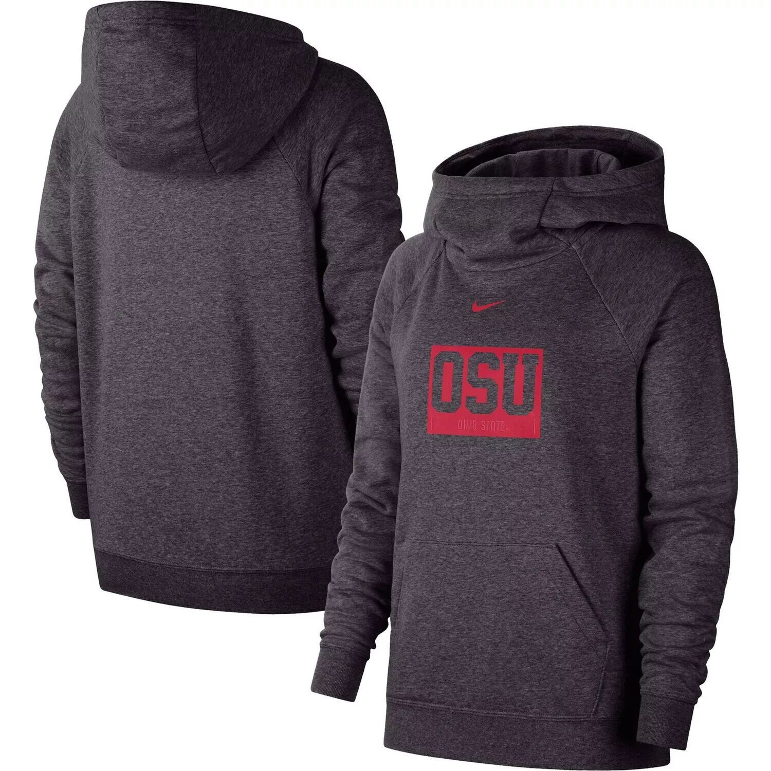 

Женский пуловер с капюшоном Nike Charcoal Ohio State Buckeyes Essential с воротником-воронкой и регланом Nike