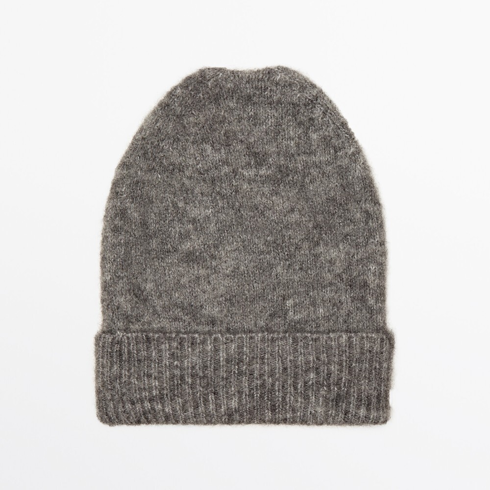 

Шапка Massimo Dutti Ribbed With Turn-up Detail, светло-серый
