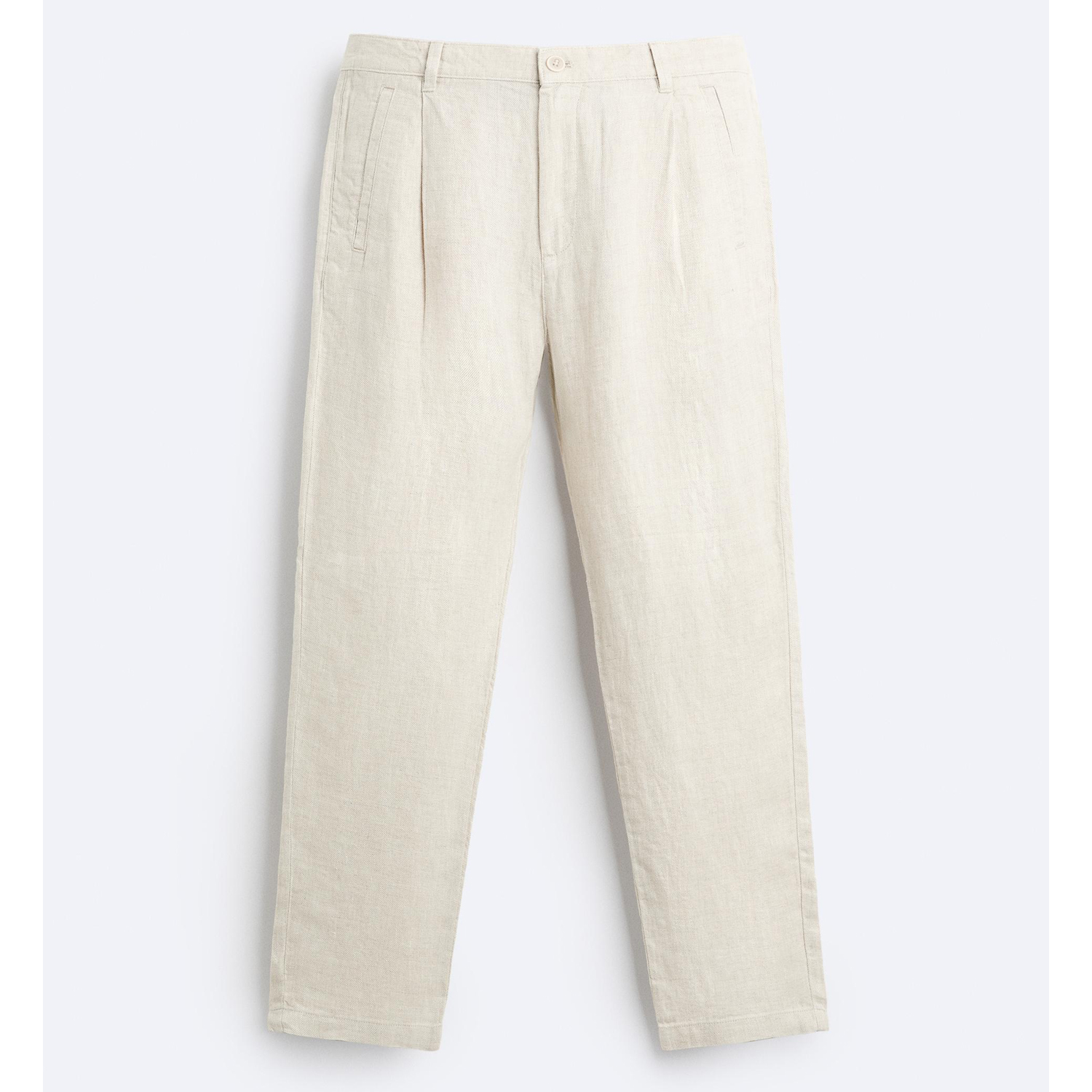 Брюки Zara 100% Linen, светло-бежевый брюки свободного кроя со складками