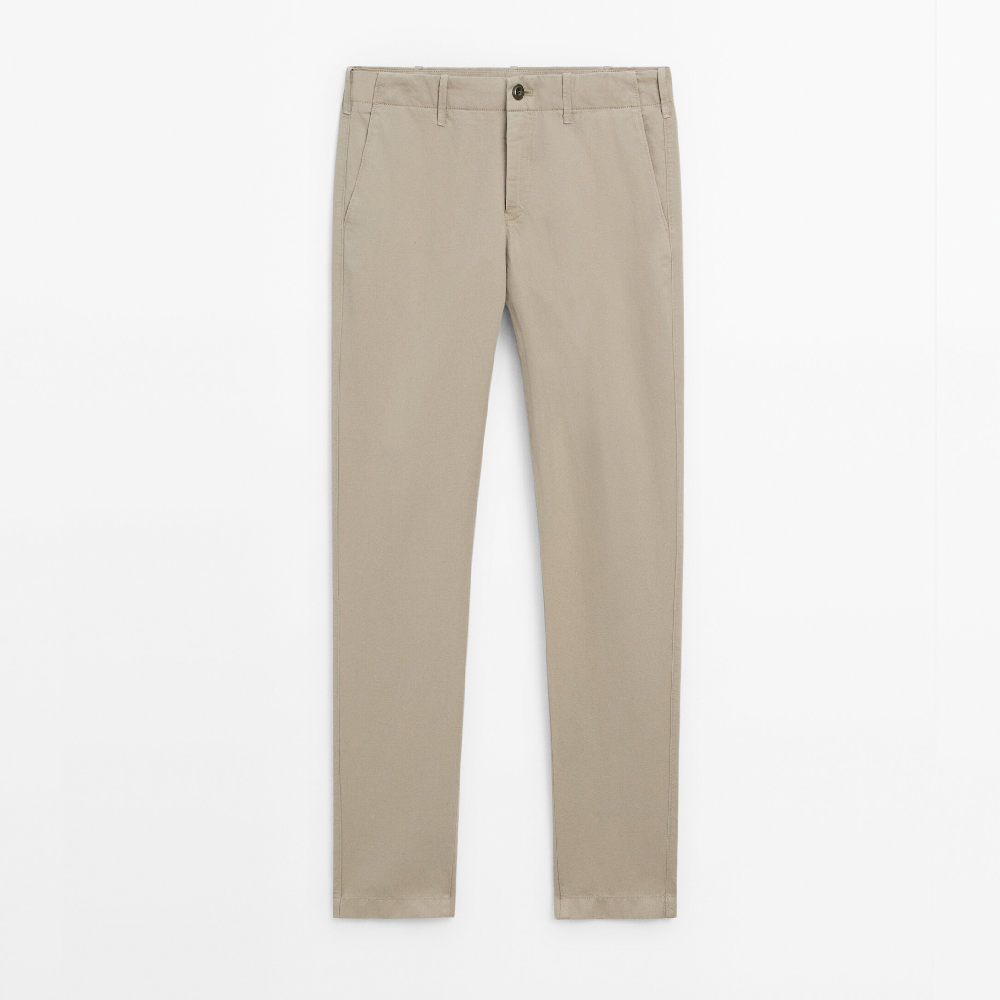 Брюки Massimo Dutti Linen And Cotton Blend Tapered-fit, бежевый