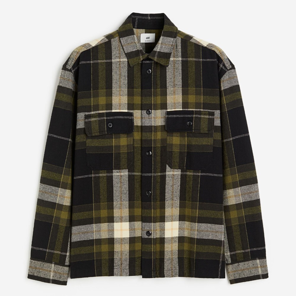 

Рубашка H&M Relaxed Fit, темно-зеленый/черный