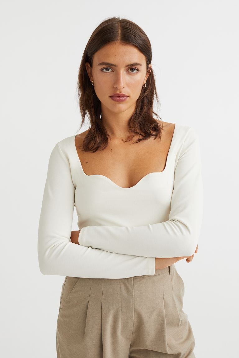 

Облегающий топ из джерси H&M, сливочный, Бежевый