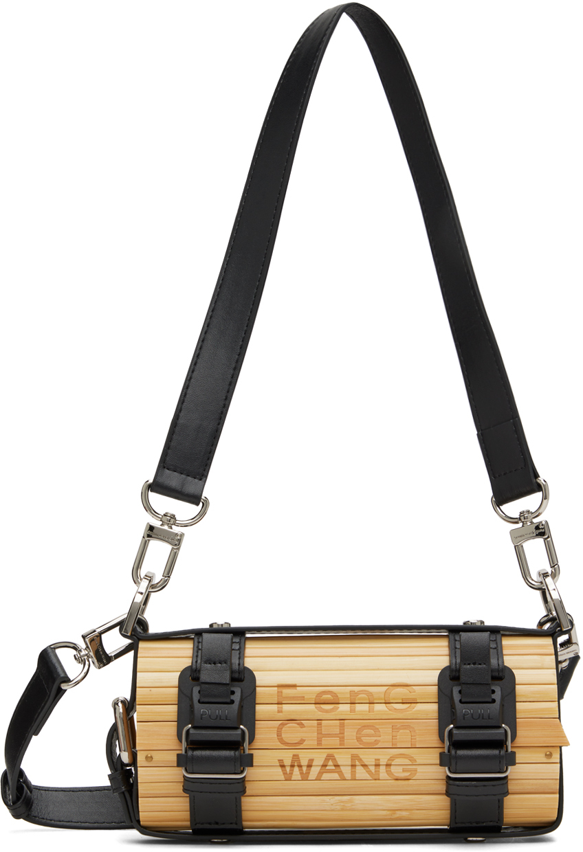 Бежево-черная маленькая бамбуковая сумка на ремешке Feng Chen Wang –  заказать из-за рубежа в «CDEK.Shopping»