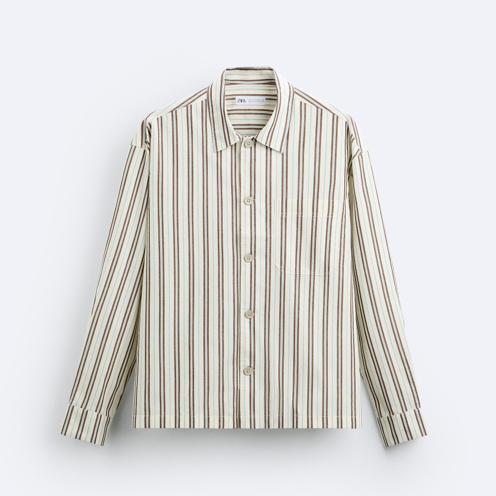 Рубашка Zara Striped With Pocket, мультиколор рубашка zara linen with pocket черный