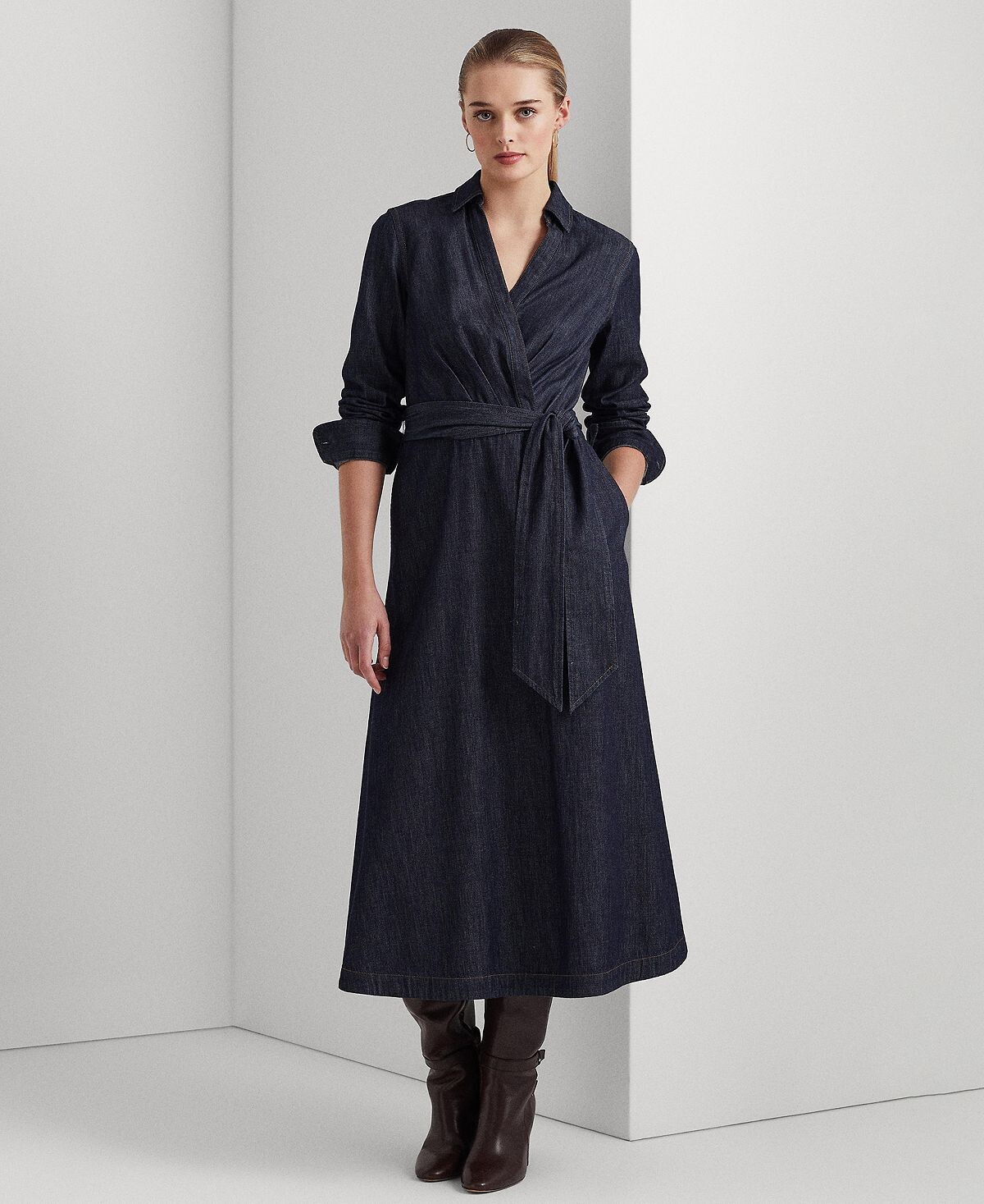 

Джинсовое платье миди с отворотом Lauren Ralph Lauren, мульти