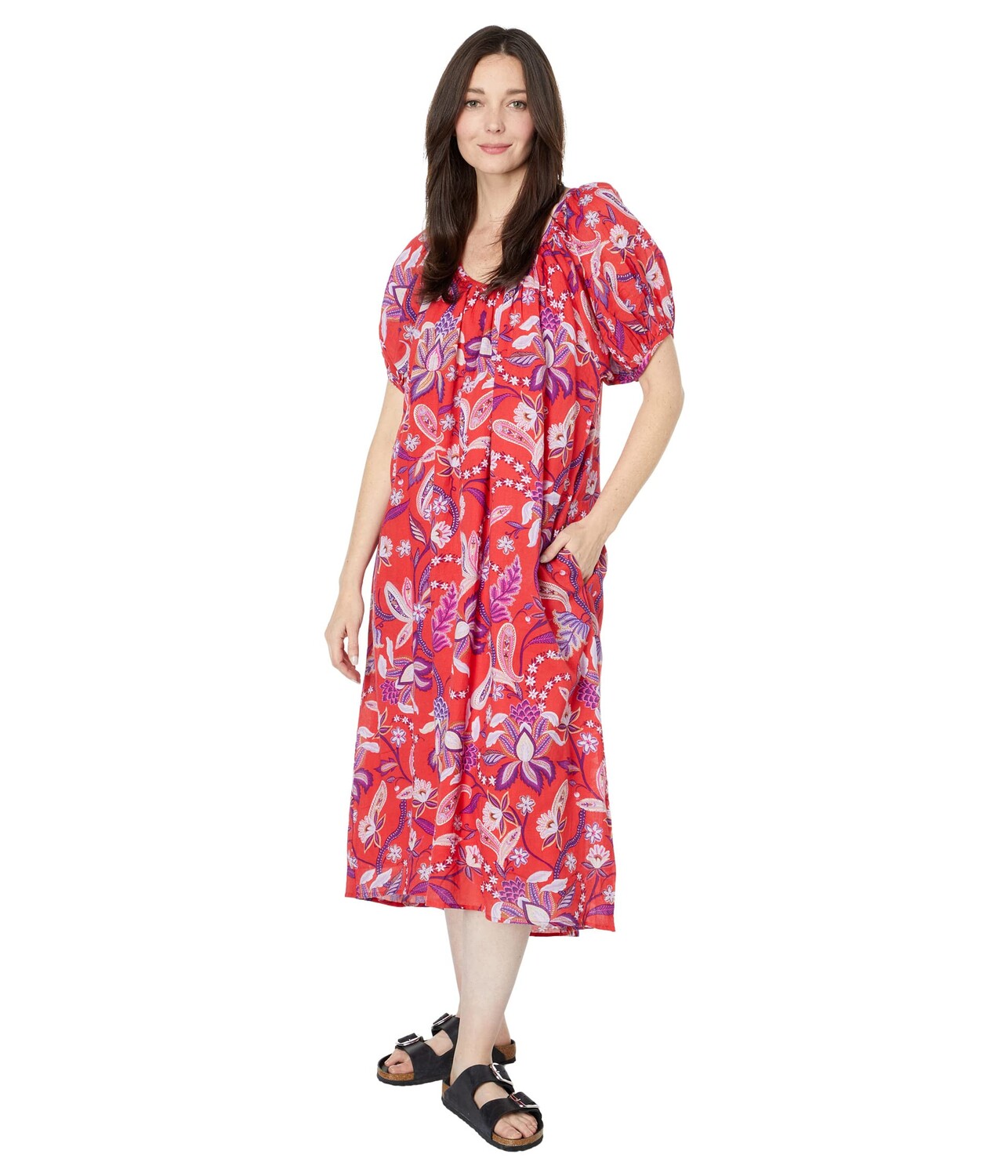 

Платье SUNDRY, Floral Bubble Sleeve Cotton Woven Maxi Dress