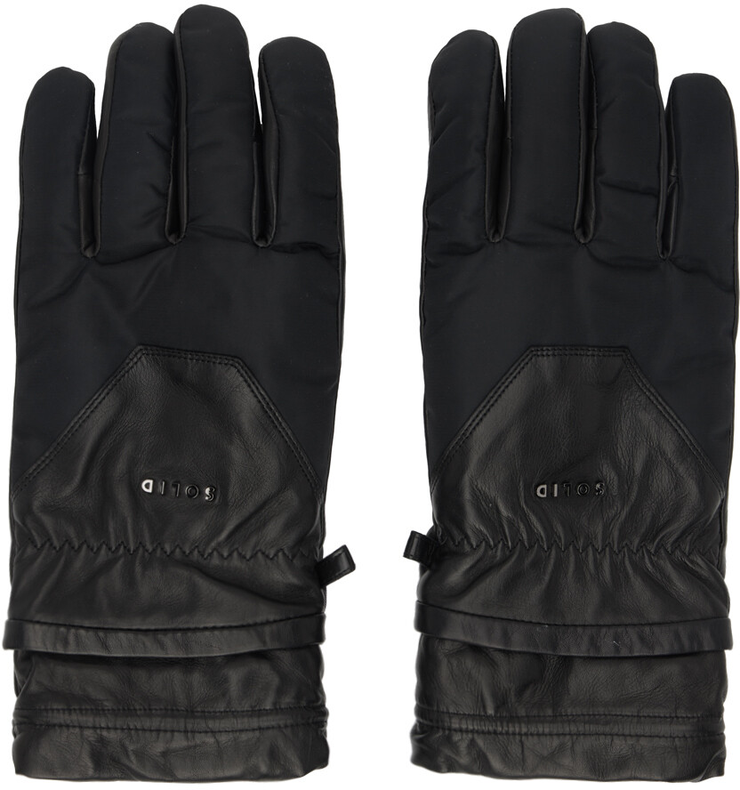 

Черные кожаные перчатки со вставками Solid Homme
